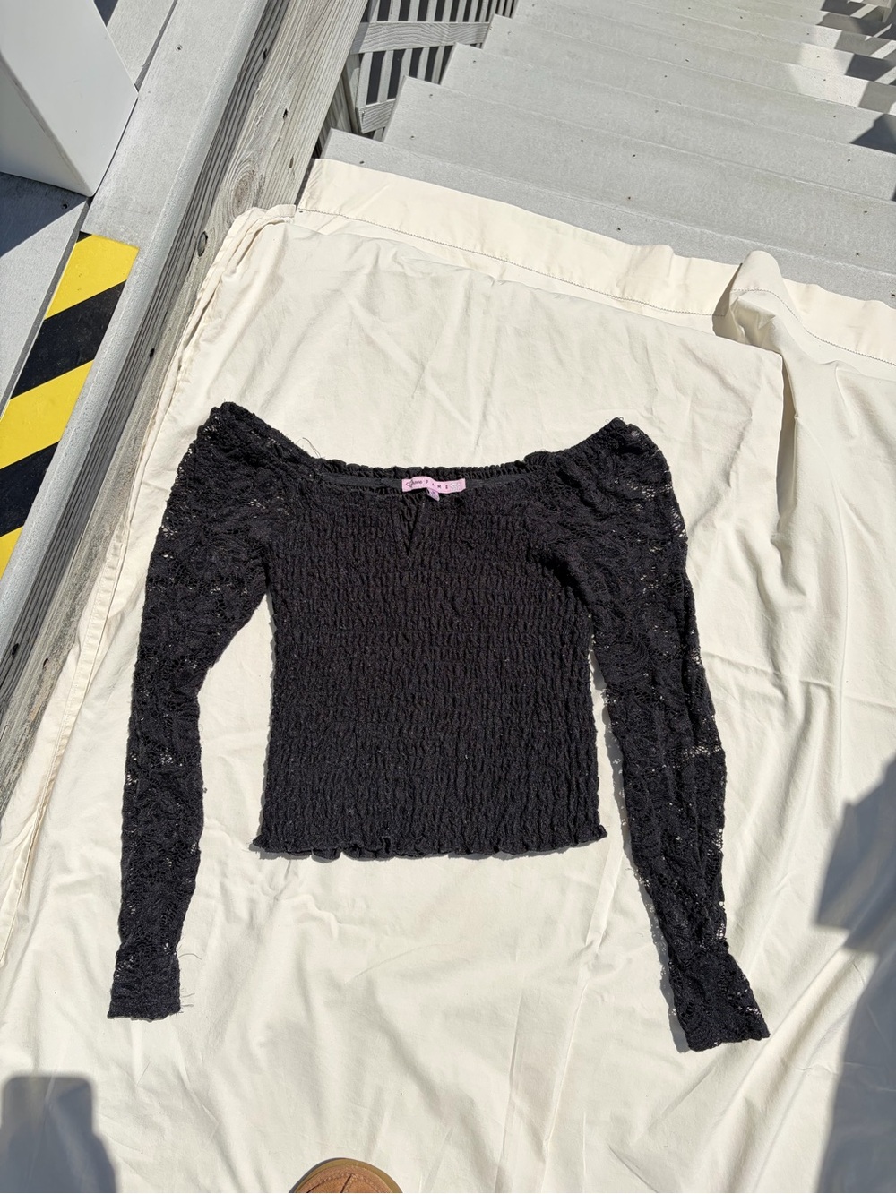 Women’s Off-Shoulder Black Smocked Knit Sweater